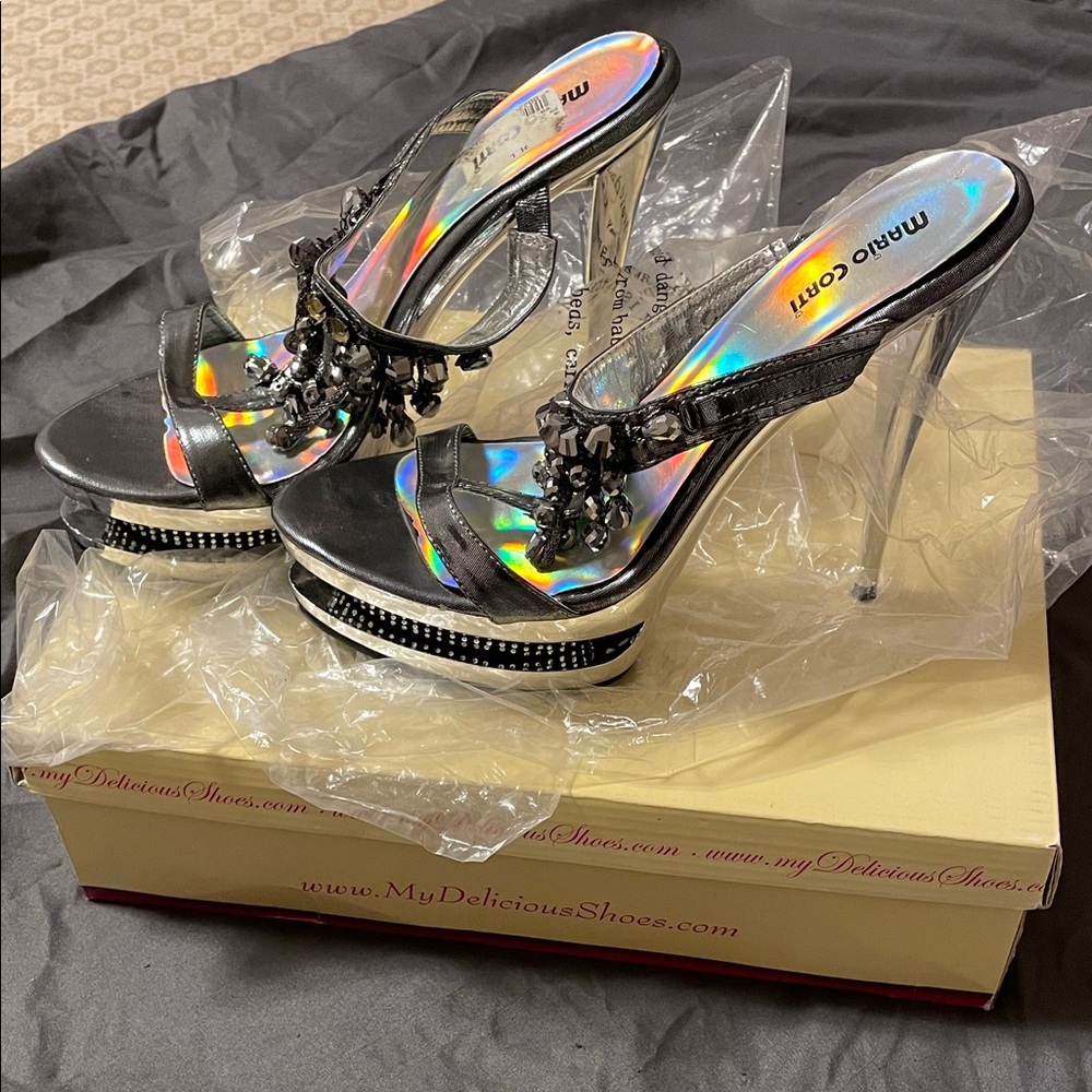 Silver High Heel Sandals